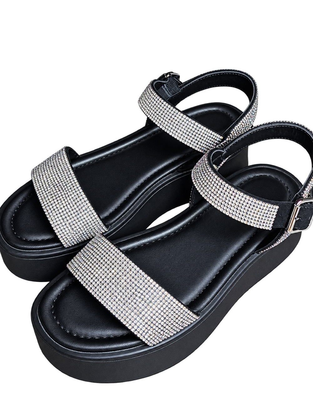 Steve Madden Black Platform Sandals with Rhinestone Straps